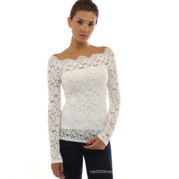 Ladies White See Through Off Shoulder Lace Tops Dernier design